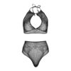 LEG AVENUE - ENSEMBLE DEUX PIÈCES HALTER CROP TOP  THONG CULOTTE TAILLE UNIQUE