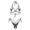 LEG AVENUE - ENSEMBLE DEUX PIÈCES SOUTIEN-GORGE ET CULOTTE PAPILLONS  PERLES TAILLE UNIQUE - NOIR