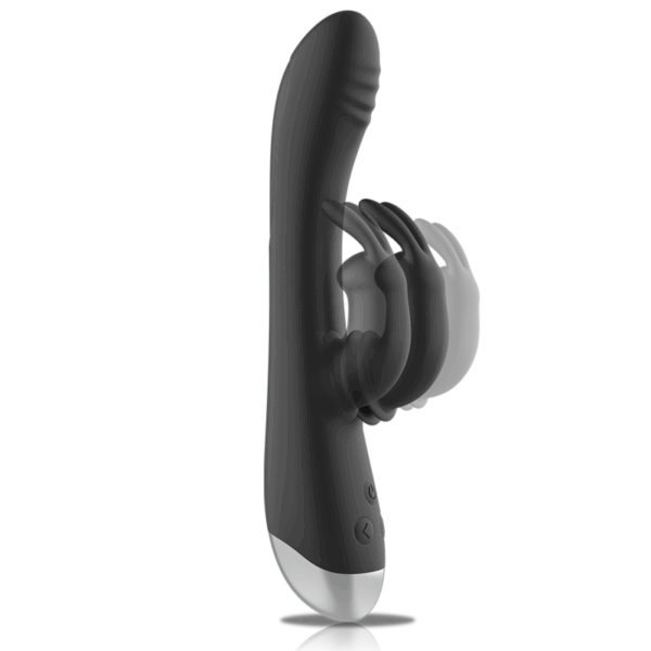 BLACKSILVER - DJ. STIMULATEUR DE LAPIN RECHARGEABLE EN SILICONE ADAM NOIR