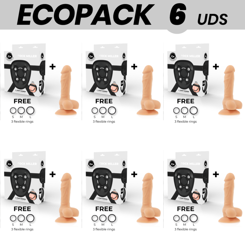 ECOPACK 6 UNITÉS - COCK MILLER HARNAIS + GODE SILICONE DENSITÉ ARTICULABLE COCKSIL 13 CM