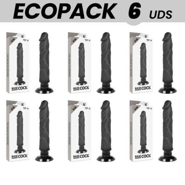 ECOPACK 6 UNITÉS - BASECOCK VIBRATEUR RÉALISTE 2-1 NOIR 20 CM -O- 4 CM