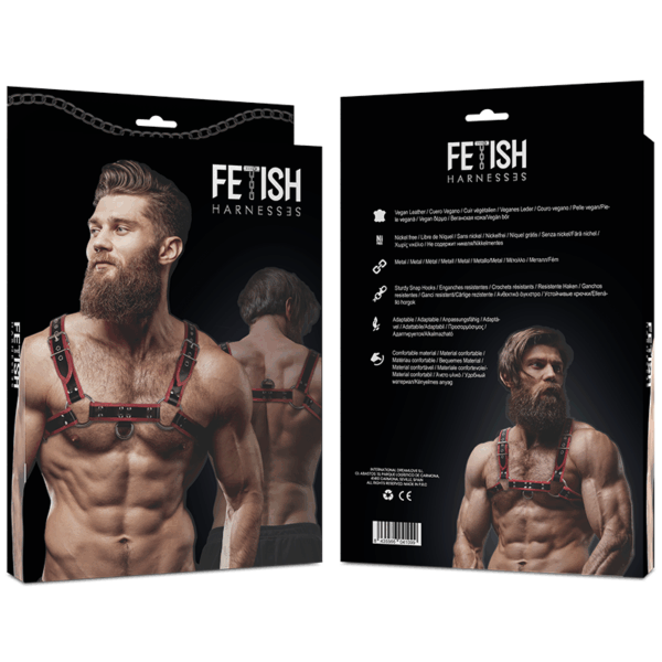 FETISH SUBMISSIVE ATTITUDE - HARNAIS DE POITRINE EN ÉCO-CUIR POUR HOMME NOIR/ROUGE