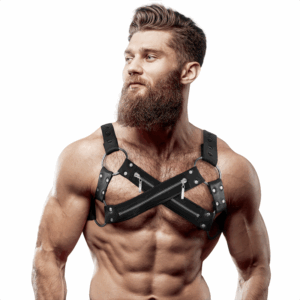 FETISH SUBMISSIVE ATTITUDE - HARNAIS DE POITRINE CROISÉ EN NÉOPRÈNE RÉGLABLE AVEC FERMETURES  GLISSIÈRE POUR HOMMES
