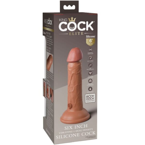 KING COCK - ELITE GODE RÉALISTE VIBRANT  SILICONE 15.2 CM CARAMEL