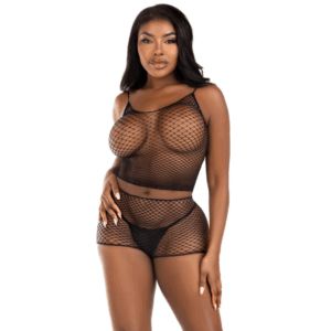 LEG AVENUE - ENSEMBLE T-SHIRT  PANTALON RÉSILLE NOIR