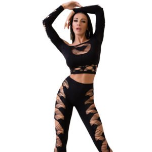 CHILIROSE - CR 4436 TOP  LEGGINS NOIR S/L