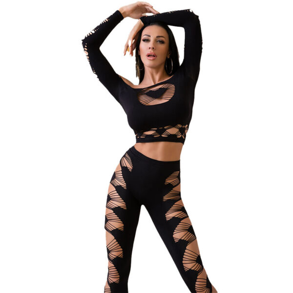 CHILIROSE - CR 4436 TOP  LEGGINS NOIR S/L