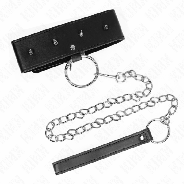 KINK - COLLIER 65 CM AVEC LAISSE AVEC CLOUS ARGENTÉS MODÈLE 2 RÉGLABLE 36-43 CM X 5 CM