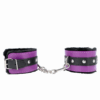 KINK - APPUI-POIGNETS DOUBLÉS DE FOURRURE PREMIUM NOIR AVEC CEINTURE VIOLET / NOIRE RÉGLABLE 17-29 CM X 6 CM