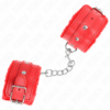 KINK - APPUI-POIGNETS DOUBLÉS DE FOURRURE PREMIUM ROUGE AVEC CEINTURE ROUGE RÉGLABLE 17-29 CM X 6 CM