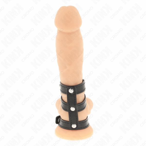 KINK - ANNEAU PÉNIS EN CUIR TRIPLE AVEC FERMETURE À PRESSION