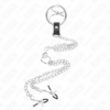 KINK - ANNEAU PÉNIS EN MÉTAL TRIPLE CHROME 3 CM À 4,5 CM AVEC CHAÎNE EN MÉTAL DE 26 CM ET PINCES À TÉTONS
