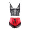 SUBBLIME - 953959 CHEMISE DE NUIT DÉCONTRACTÉE EN SOIE + PANTALON EN DENTELLE NOIR/ROUGE S/M