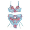 SUBBLIME - 954116 SOUTIEN-GORGE + CULOTTE AVEC PORTE-JARRETELLES MOTIF FLORAL BLEU L/XL