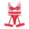 SUBBLIME - 954338 SOUTIEN-GORGE + STRING + PORTE-JARRETELLES IMPRIMÉ COEUR ROUGE L/XL