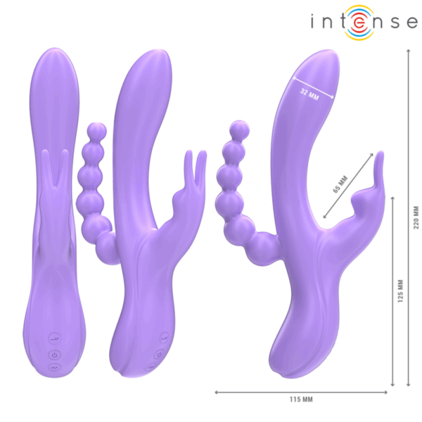 INTENSE - MIKO TRIPLE VIBRATEUR LAPIN  STIMULATEUR  ANAL 7 VIBRATIONS VIOLET