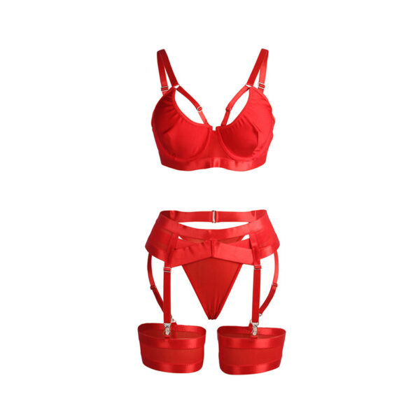 SUBBLIME - 955267 ENSEMBLE SOUTIEN-GORGE BONDAGE ROUGE AVEC JARRETELLE L/XL