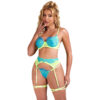 SUBBLIME - 955311 ENSEMBLE SOUTIEN-GORGE AVEC LIGNES DENTELLE ET JARRETELLE VERT ET BLEU S/M