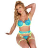 SUBBLIME - 955328 ENSEMBLE SOUTIEN-GORGE AVEC LIGNES DENTELLE ET JARRETELLE VERT ET BLEU L/XL