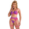 SUBBLIME - 955366 ENSEMBLE SOUTIEN-GORGE AVEC LIGNES DE DENTELLE ET JARRETELLES ROSE ET VIOLET L/XL