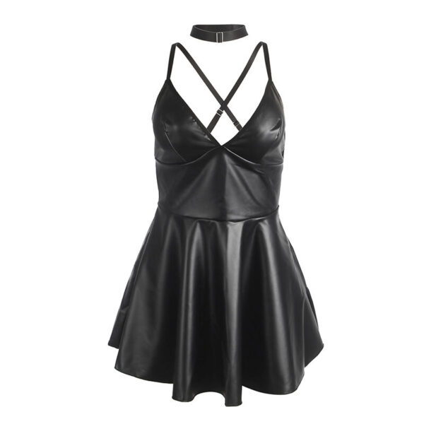 SUBBLIME - 955373 ROBE À BRETELLES EN CUIR NOIR S/M