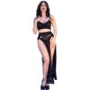 CHILIROSE - CR 4672 JUPE ET STRING NOIRS AVEC CHAÎNES DORÉS S