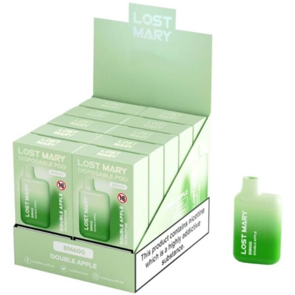 LOST MARY - (PACK PROFESSIONNEL EXPOSANT -10 UNITÉS) BM600 NICOTINE VAPER 2% JETABLE DOUBLE POMME