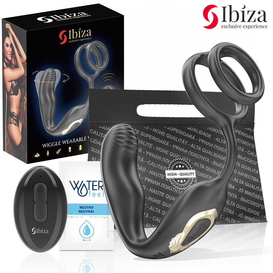 img_202440_d5a2593f281d64d520f5170d3c79f2f4_1.png IBIZA - Plug anal rotatif télécommandé WIGGLE avec vibrations périnéales et anneaux rehaussant le pénis