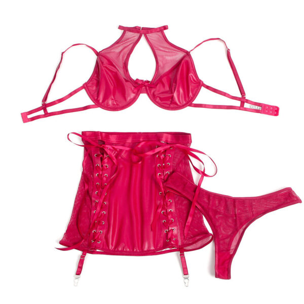 SUBBLIME - 957605 ENSEMBLE SOUTIEN-GORGE ET JUPE EN CUIR ROUGE S/M