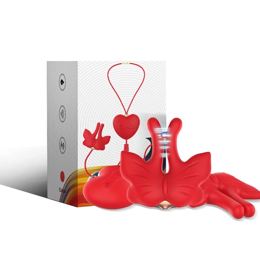 img_205130_b45bb56d11c6b1098d716fe352e98bd5_1.jpg ARMONY - PINCES À TÉTONS MAGNÉTIQUES À VIBRATION FORME PAPILLON ROUGES