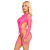 LEG AVENUE - BODYSTOCKING RÉSEILLE AVEC PORTE-JARRETELLES ET HARNAIS ROSE FLUO