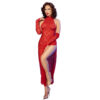 CHILIROSE - CR 4853 VESTIDO ROJO DE ENCAJE CON GUANTES S/M