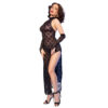 CHILIROSE - CR 4853 VESTIDO NEGRO DE ENCAJE CON GUANTES S/M