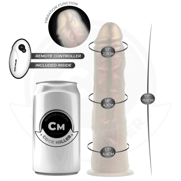 COCK MILLER - GODE AVEC VENTOUSE, LUMIÈRES ET VIBRATIONS AVEC TÉLÉCOMMANDE BLANC 19,5 CM
