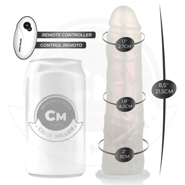 COCK MILLER - GODE AVEC VENTOUSE, LUMIÈRES ET VIBRATIONS AVEC TÉLÉCOMMANDE BLANC 19,5 CM