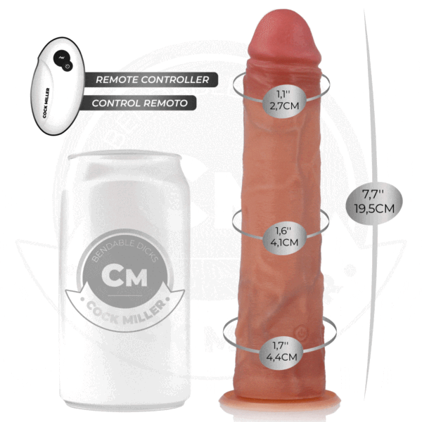 COCK MILLER - GODE HYPER-RÉALISTE À VENTOUSE ET À POUSSÉE AVEC TÉLÉCOMMANDE 19,5 CM