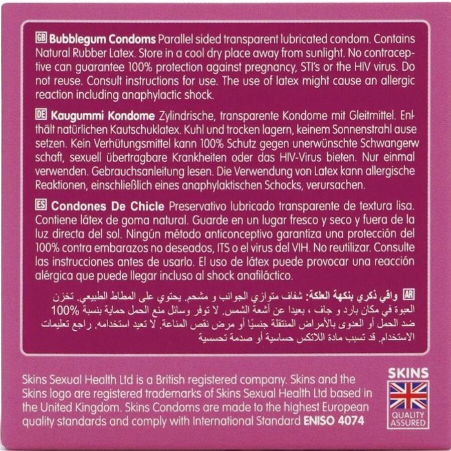 img_213450_e54b822b30a600c07124ef8eb7765bf8_1.jpg SKINS - PACK DE 4 PRÉSERVATIFS BUBBLEGUM PREMIUM