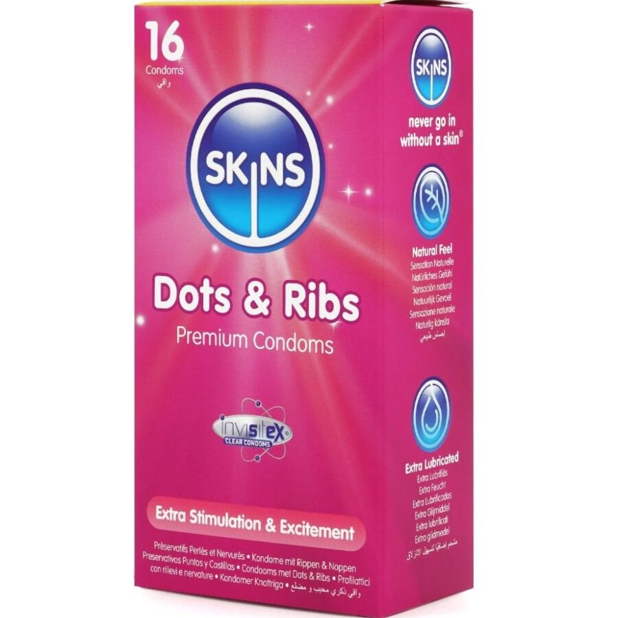 SKINS - PACK DE 16 PRÉSERVATIFS PREMIUM DOTS  RIBS