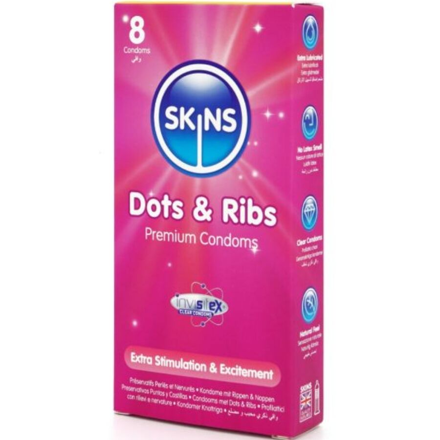 SKINS - PACK DE 8 PRÉSERVATIFS PREMIUM DOTS  RIBS