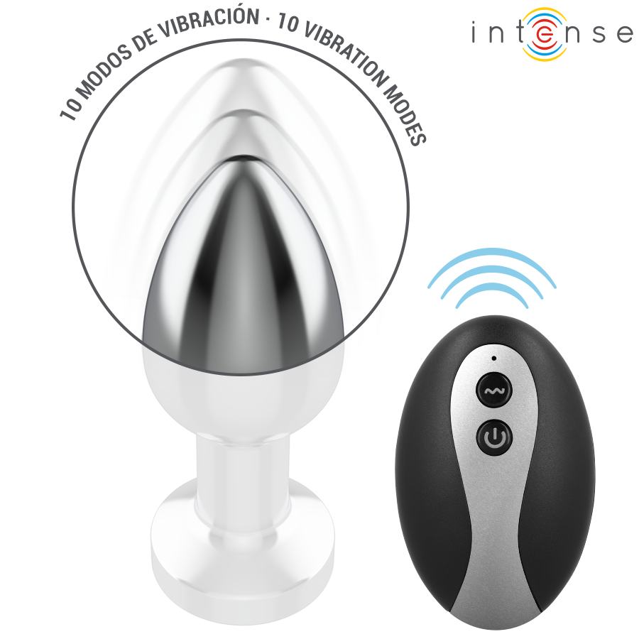 INTENSE - PLUG ANAL VIBRANT EN MÉTAL AVEC LUMIÈRES LED ET TÉLÉCOMMANDE - TAILLE M