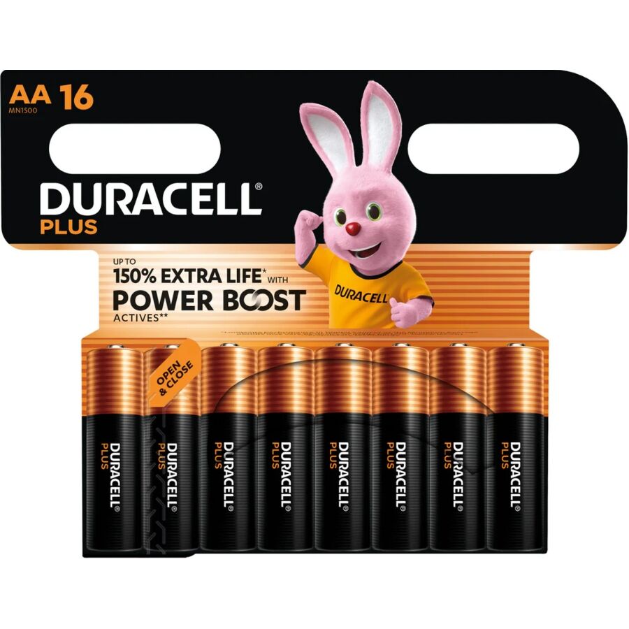 DURACELL - PLUS POWER BOOST PILES ALCALINES AA LR6 SOUS BLISTER X 16