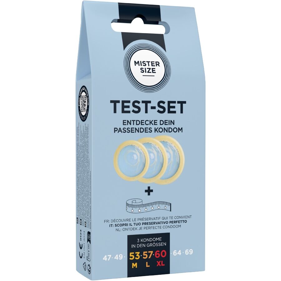 MISTER SIZE - KIT DE TEST : 3 PRÉSERVATIFS DE TAILLES DIFFÉRENTES + MÉLANGE À POINTS