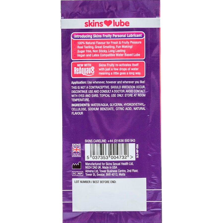 SKINS - FRUITY LUBRICANTE BASE DE AGUA MANGO  FRUTA PASIÓN MONODOSIS 5 ML