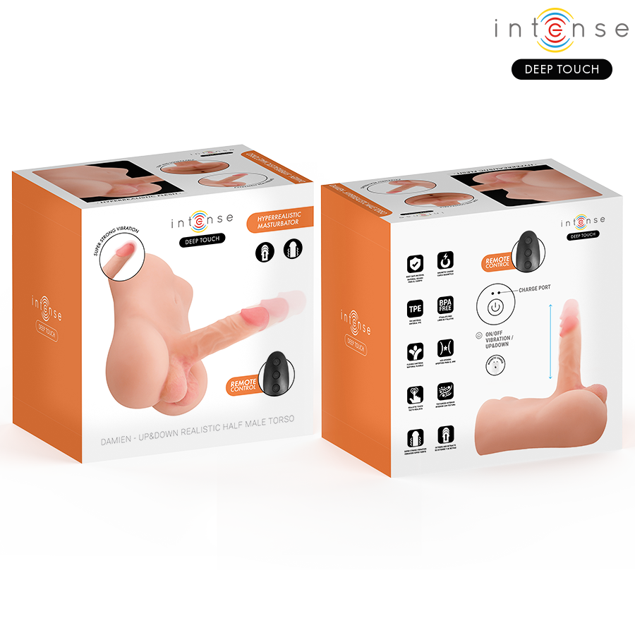 INTENSE DEEP TOUCH - TORSE DAMIEN AVEC ANUS ET GODE RÉALISTE AVEC FONCTION DE POUSSÉE ET DE VIBRATION, TÉLÉCOMMANDE, 3,5 KG