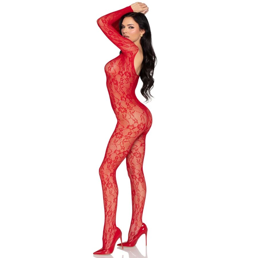 LEG AVENUE - 89366 LINGERIE EN DENTELLE BODYSTOCKING ROUGE - TAILLE UNIQUE