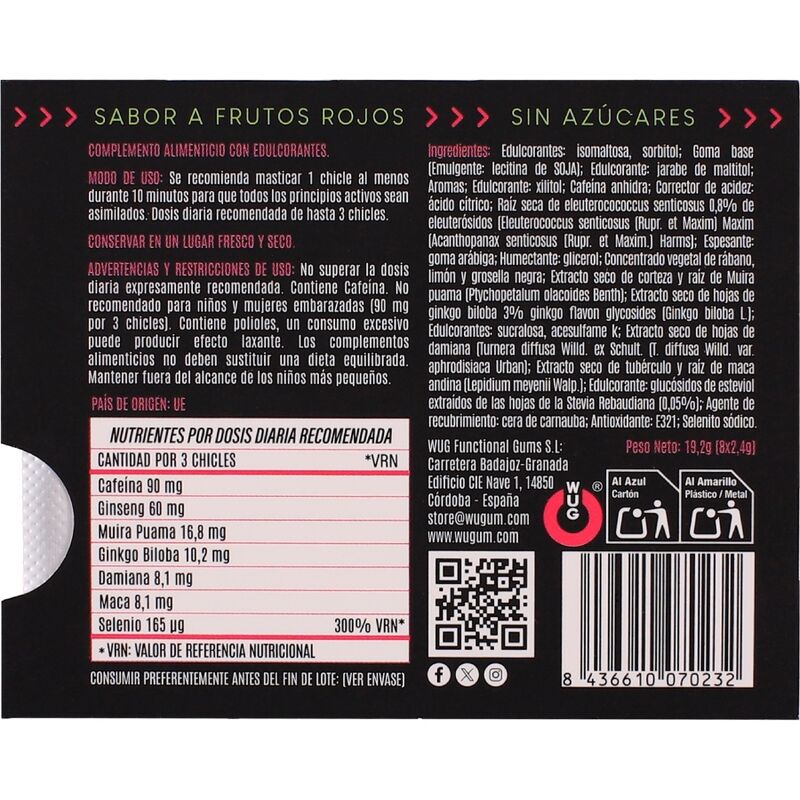 WUG climax - El complemento alimenticio que te ayuda a recuperar energía tras la noche BLISTER 8 UDS
