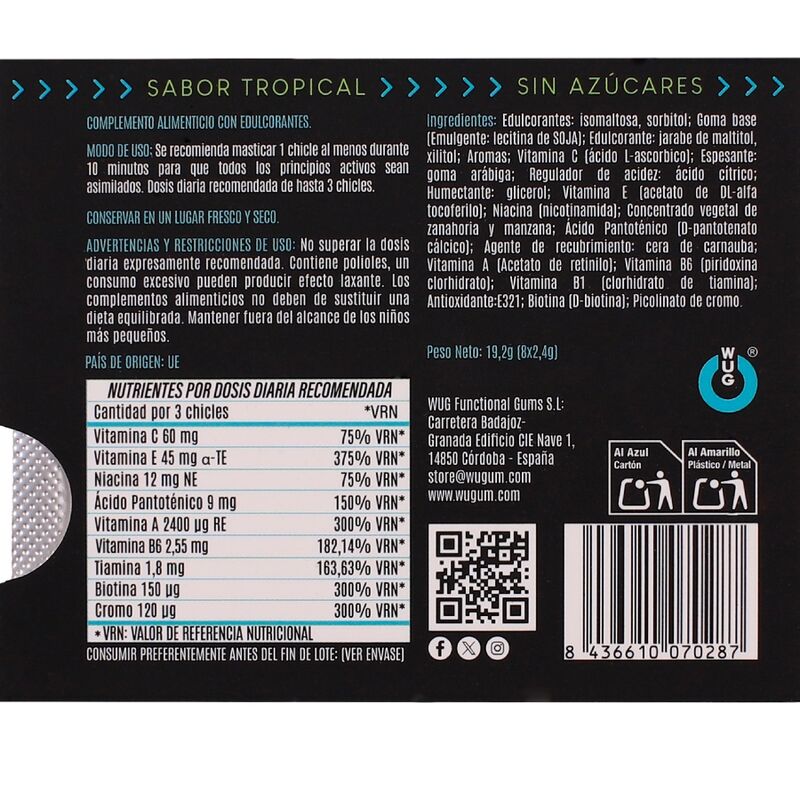 WUG multivit- El chicle funcional multivitamínico sabor tropical BLISTER 8 UDS