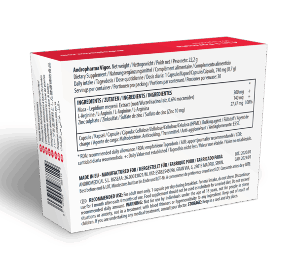 ANDROPHARMA VIGOR - SUPPLÉMENT AMÉLIORATION DE LA LIBIDO